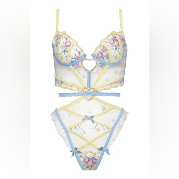 NWT For Love and Lemons Lavender Meadows Embroidery Teddy - Loveshackfancy Style - Picture 4 of 6